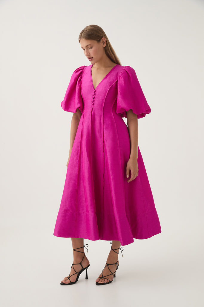 Aje Dusk Puff Sleeve Midi Dress