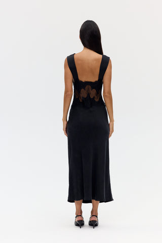 Visions Lace Deep V Maxi Dress - Ebony