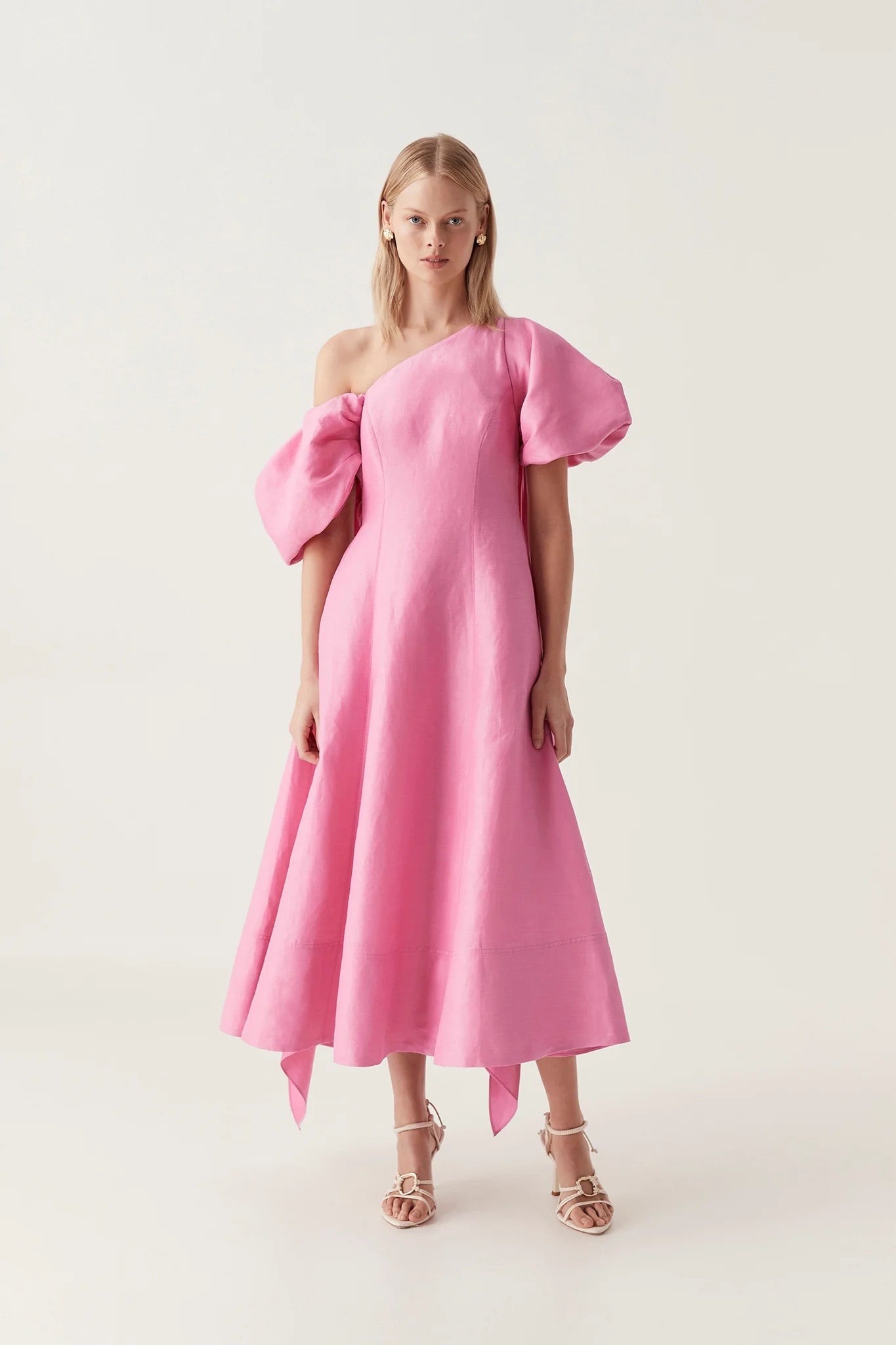 Aje Arista Tulip Sleeve Midi Dress - Cerise Pink Aje Arista Tulip Sleeve Midi Dress - Cerise Pink