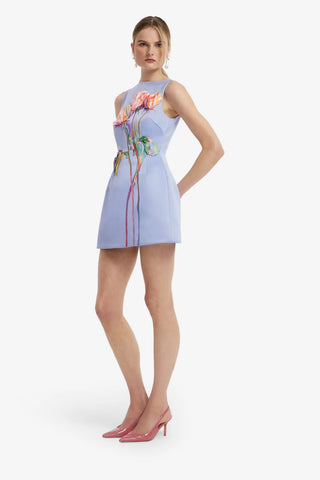 Ali Embroidered Boat Neck Mini Dress - Rose in Periwinkle