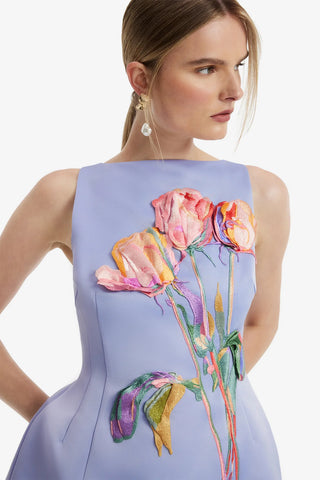 Ali Embroidered Boat Neck Mini Dress - Rose in Periwinkle