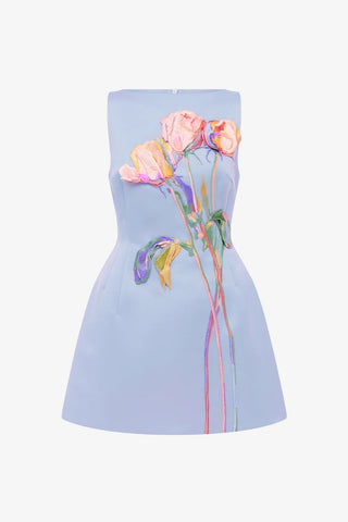 Ali Embroidered Boat Neck Mini Dress - Rose in Periwinkle