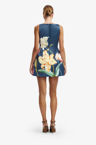 Ali Embroidered Mini Dress - Lily Print in Indigo