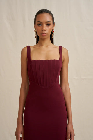 Basia Bodice Midi Dress - Burgundy