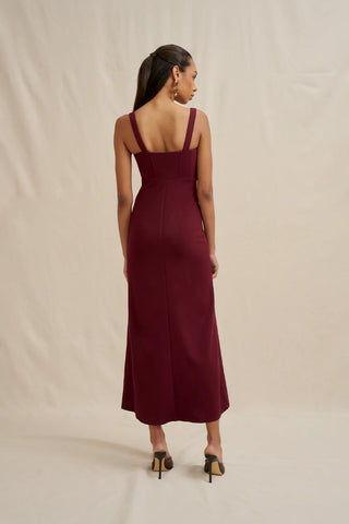 Basia Bodice Midi Dress - Burgundy