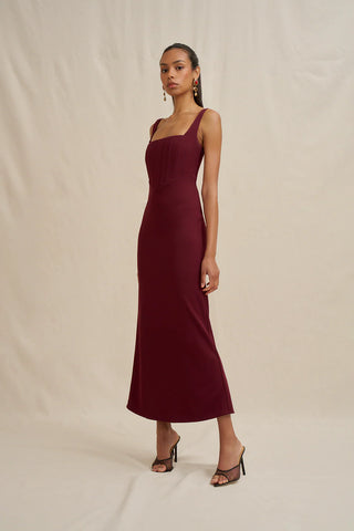 Basia Bodice Midi Dress - Burgundy
