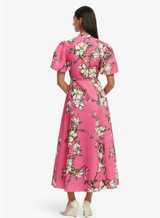 Bianca Short Sleeve Midi Dress - Pink Magnolia Print