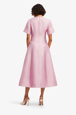 Caroline Short Sleeve Midi Dress - Bouquet Print in Pastel Pink