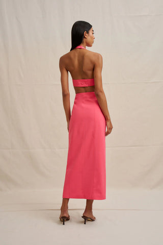 Chloe Shell Top & Midi Skirt - Coral Pink