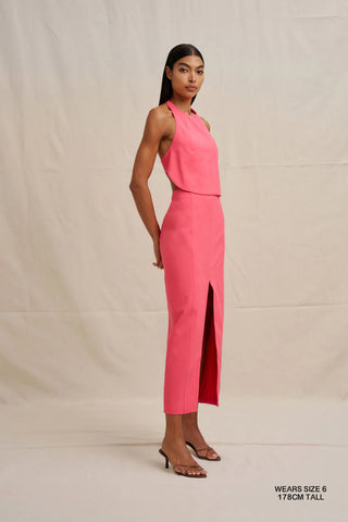 Chloe Shell Top & Midi Skirt - Coral Pink