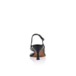 Christina Sandal - Black Croc Embossed Leather