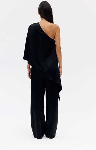 Crush One Shoulder Cape and Tailored Trouser - Black