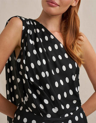 Dove Drape Polka Ankle Dress - Ivory Black