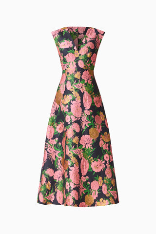 Eclore V-Neck Maxi Dress - Pink & Black Floral