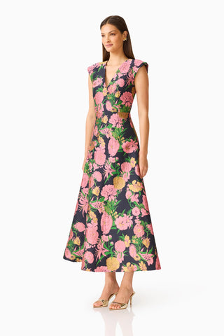 Eclore V-Neck Maxi Dress - Pink & Black Floral