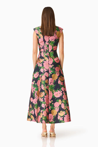 Eclore V-Neck Maxi Dress - Pink & Black Floral