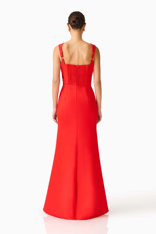 Fleurisca Embroidered Gown - Scarlet Red