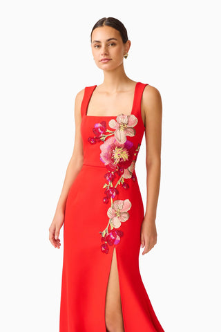 Fleurisca Embroidered Gown - Scarlet Red