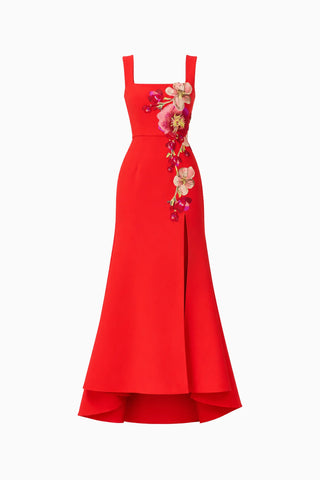 Fleurisca Embroidered Gown - Scarlet Red