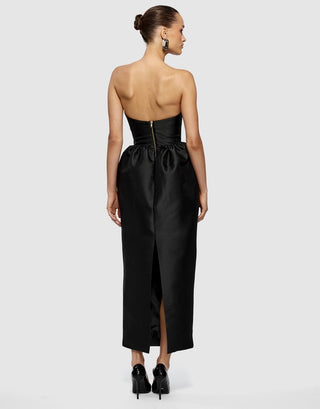 Lilia Dress Black - Strapless Midi