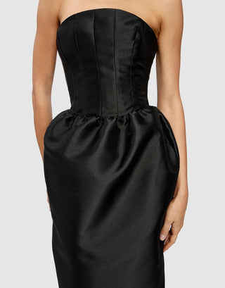 Lilia Dress Black - Strapless Midi