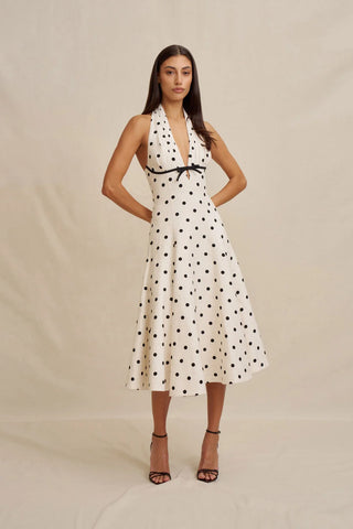 Florentina Polka Dress - Oat Black