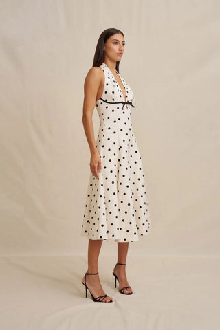 Florentina Polka Dress - Oat Black