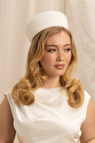 Gillian Pillbox Hat - Ivory White
