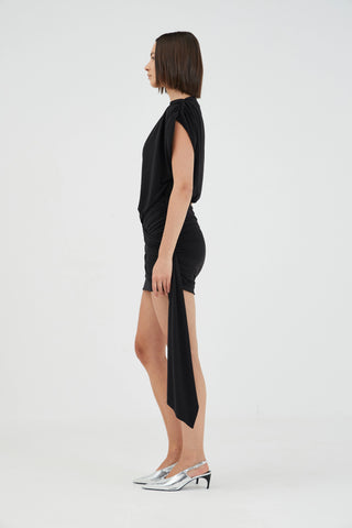 AURA DRAPED MINI DRESS | BLACK