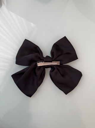 Satin Bow Hair Clip - Black