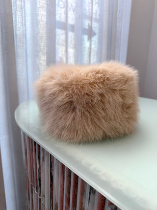 Faux Fur Pillbox Hat - Beige