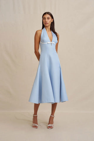 Lilian Halter Midi Dress - Blue Ivory