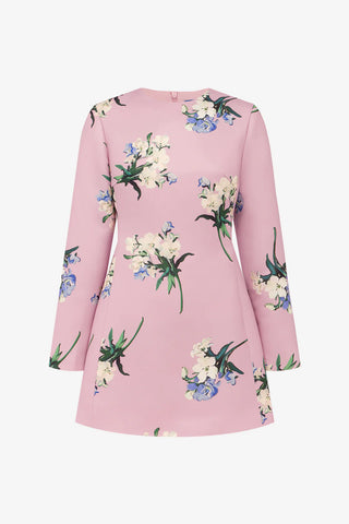 Aliza Long Sleeve Mini Dress - Bouquet Print in Pastel Pink