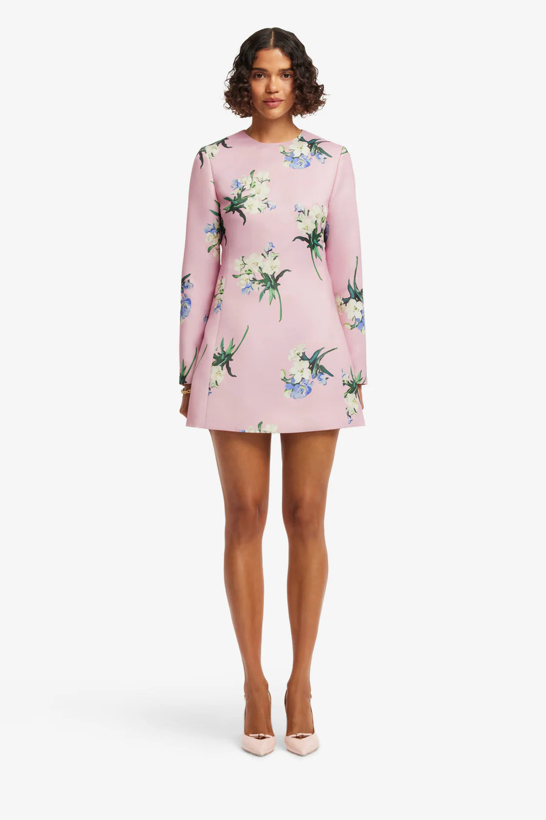 Aliza Long Sleeve Mini Dress - Bouquet Print in Pastel Pink The Luxe Closet Australia Aliza Long Sleeve Mini Dress - Bouquet Print in Pastel Pink The Luxe Closet Australia