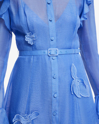 Katrina  Appliqué Butterfly Sleeve Midi Dress - Azure