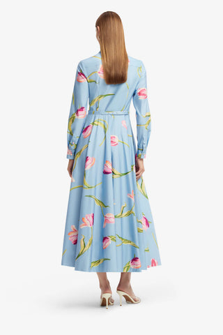 Zara Shirt Midi Dress - Tulip Print in Blue