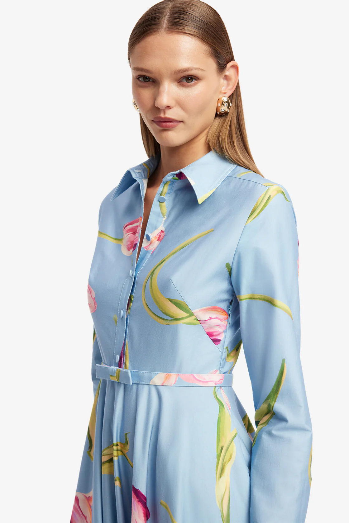 Zara Shirt Midi Dress - Tulip Print in Blue  The Luxe Closet Australia
