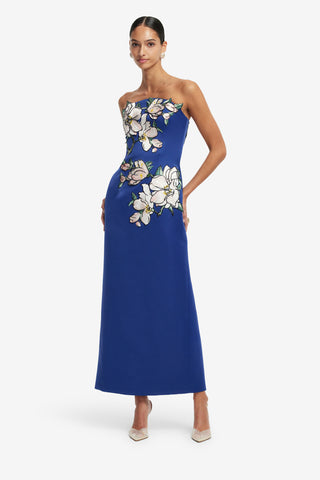 Ava Appliqué Floral Bustier Maxi Dress - Midnight Magnolia Print