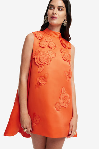 Fallon Appliqué Floral Mini Dress - Saffron