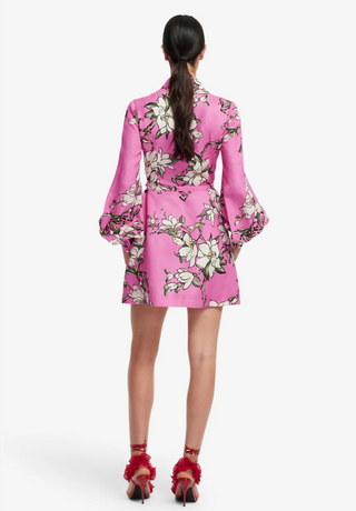 Luminous Linen Mini Dress - Pink Magnolia Print