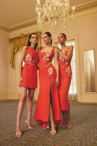 Fleurisca Embroidered Gown - Scarlet Red