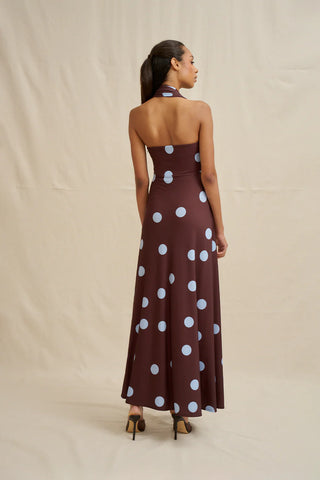 Paloma Polka Ankle Dress - Blue Brown Spot