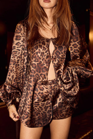 Penelope Blouse & Bow Shorts - Leopard