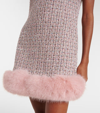 Pink Boucle Fur Hem Mini Dress