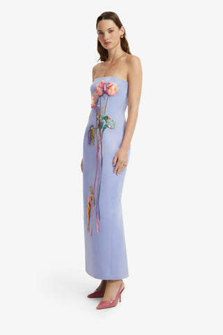 Rayna Embroidered Bustier Maxi Dress - Rose in Periwinkle