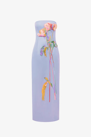 Rayna Embroidered Bustier Maxi Dress - Rose in Periwinkle