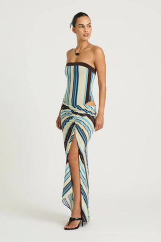 Rumi Strapless Maxi Dress- Ocean Stripe