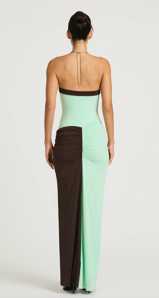 Rumi Strapless Dress- Aqua / Choc