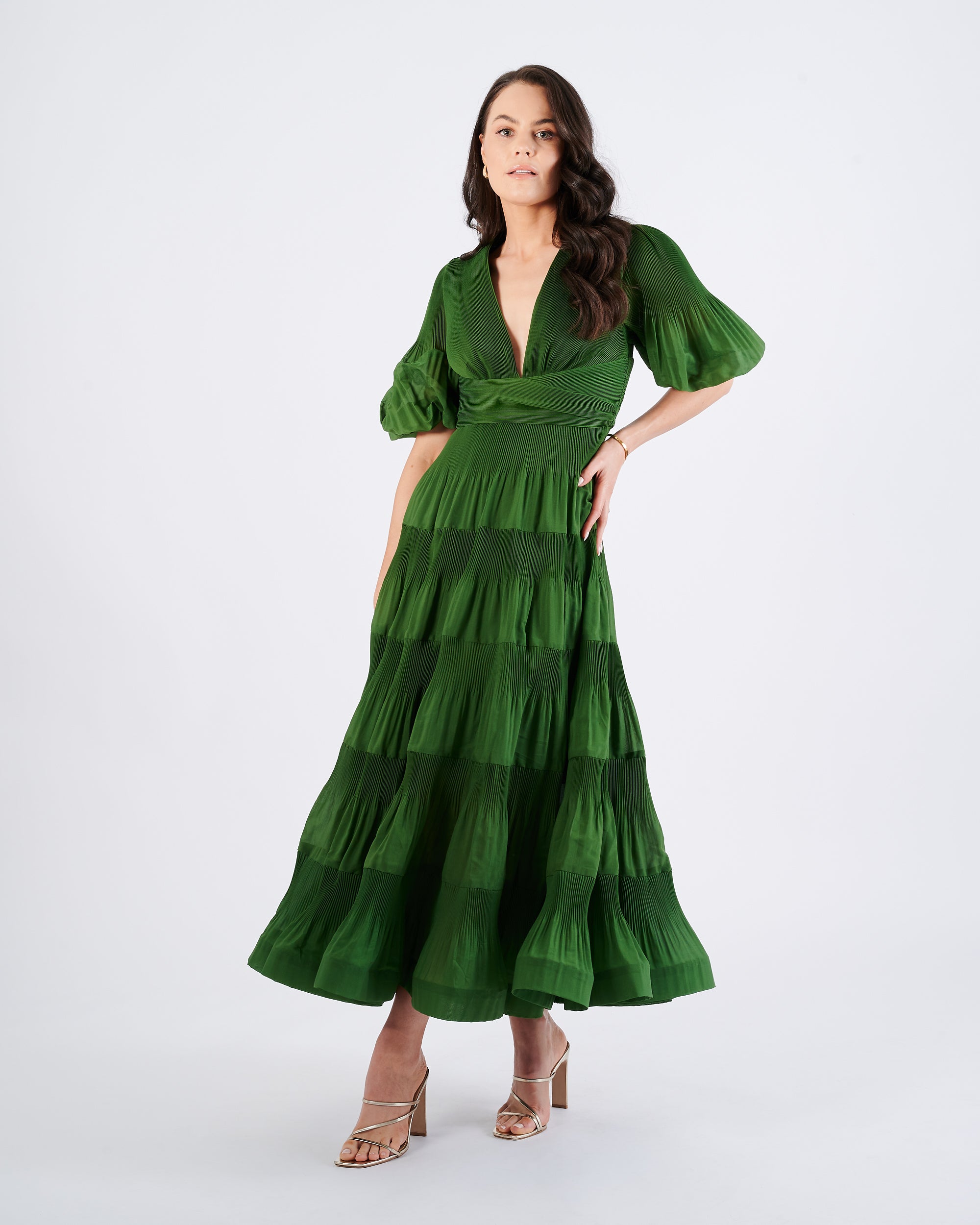 Zimmermann Pleated Midi Dress - Green Zimmermann Pleated Midi Dress - Green