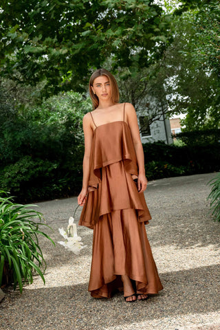 Tilly Tiered Maxi Dress - Toffee Brown